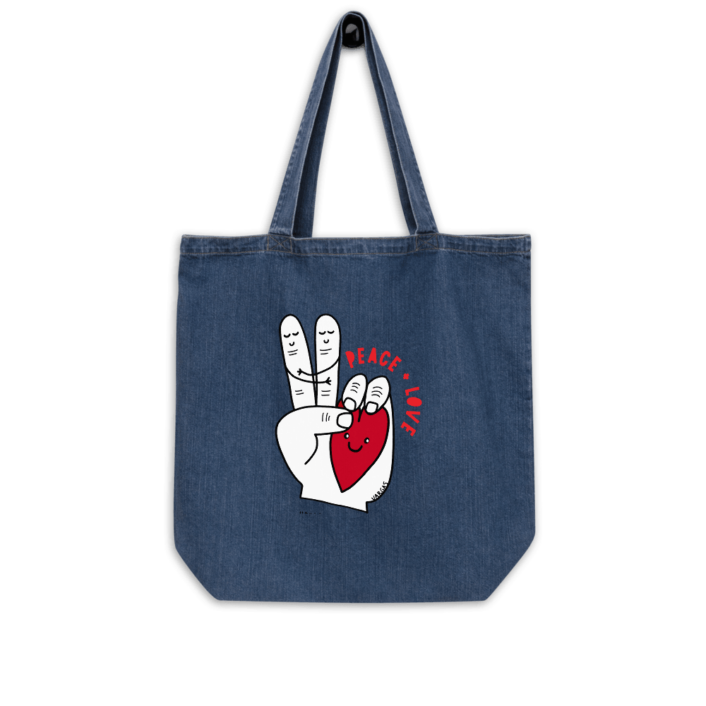 Peace & Love | Organic Denim Tote - MichaelVargas.Art