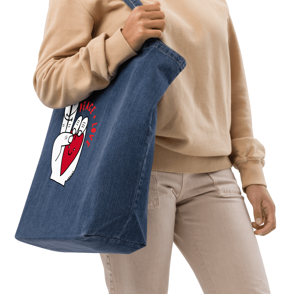 Peace & Love | Organic Denim Tote - MichaelVargas.Art