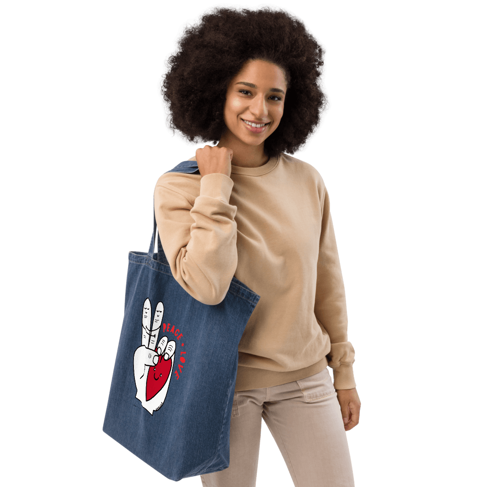Peace & Love | Organic Denim Tote - MichaelVargas.Art