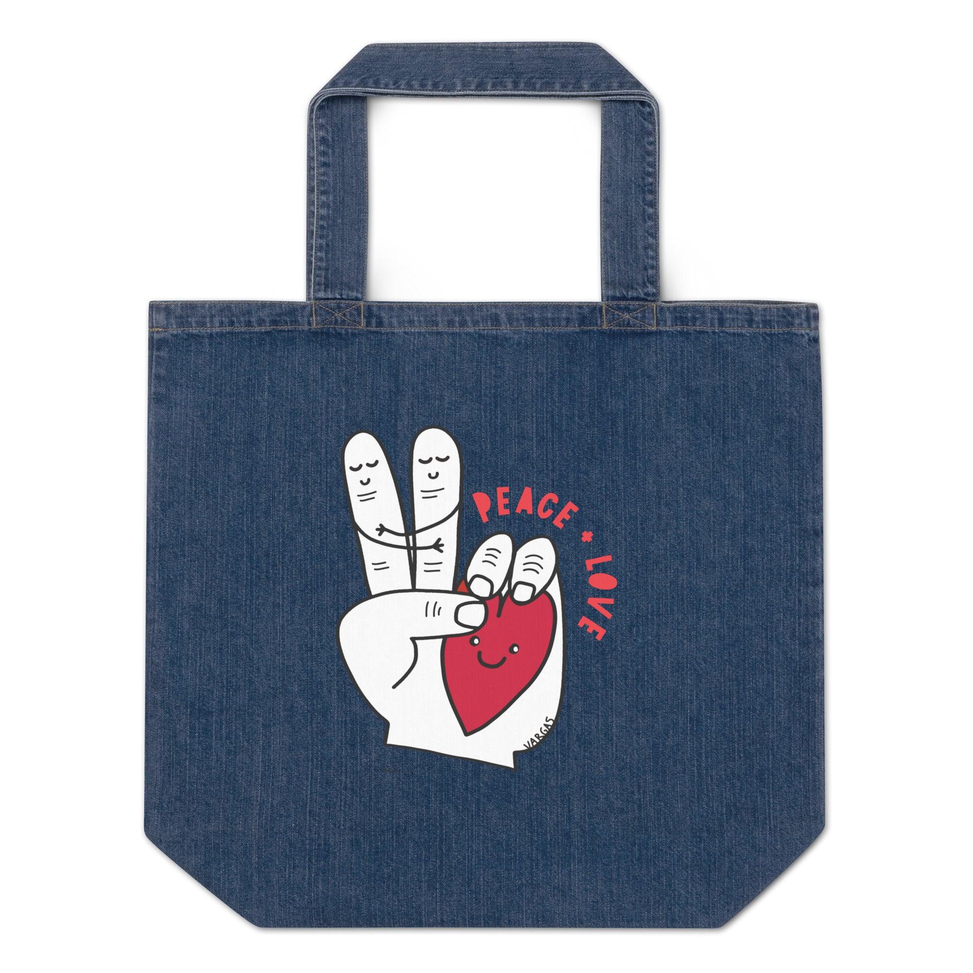 Peace & Love | Organic Denim Tote - MichaelVargas.Art